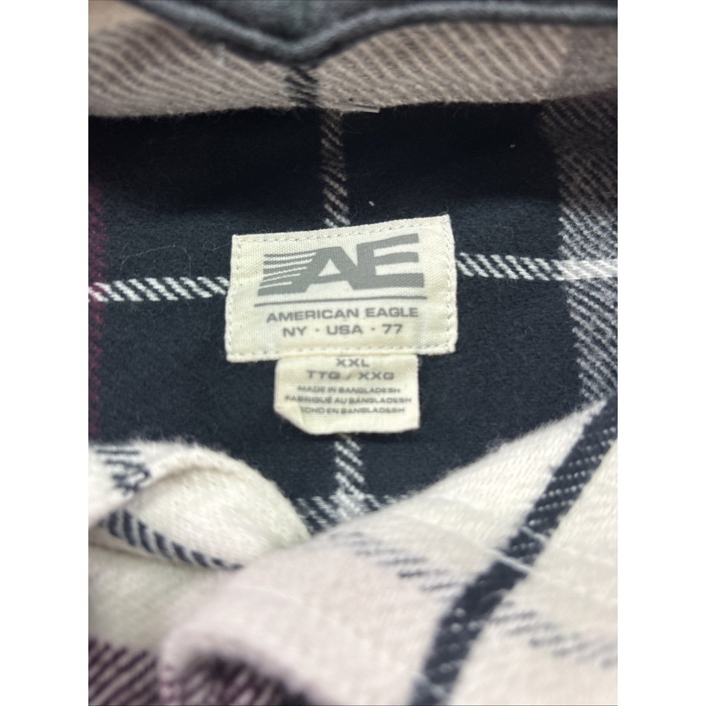 American Eagle Outfitters Flannel Plaid Shacket Size XXL Removable Hood - Picture 4 of 5